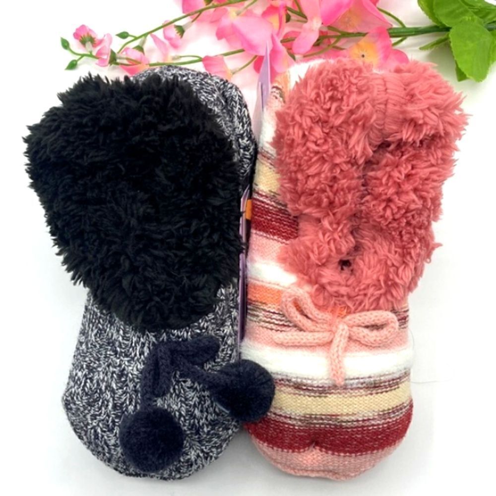 Women's Knit Fuzzy Faux Fur Printed Slipper Socks 2-Pack Shoe Size 4-10